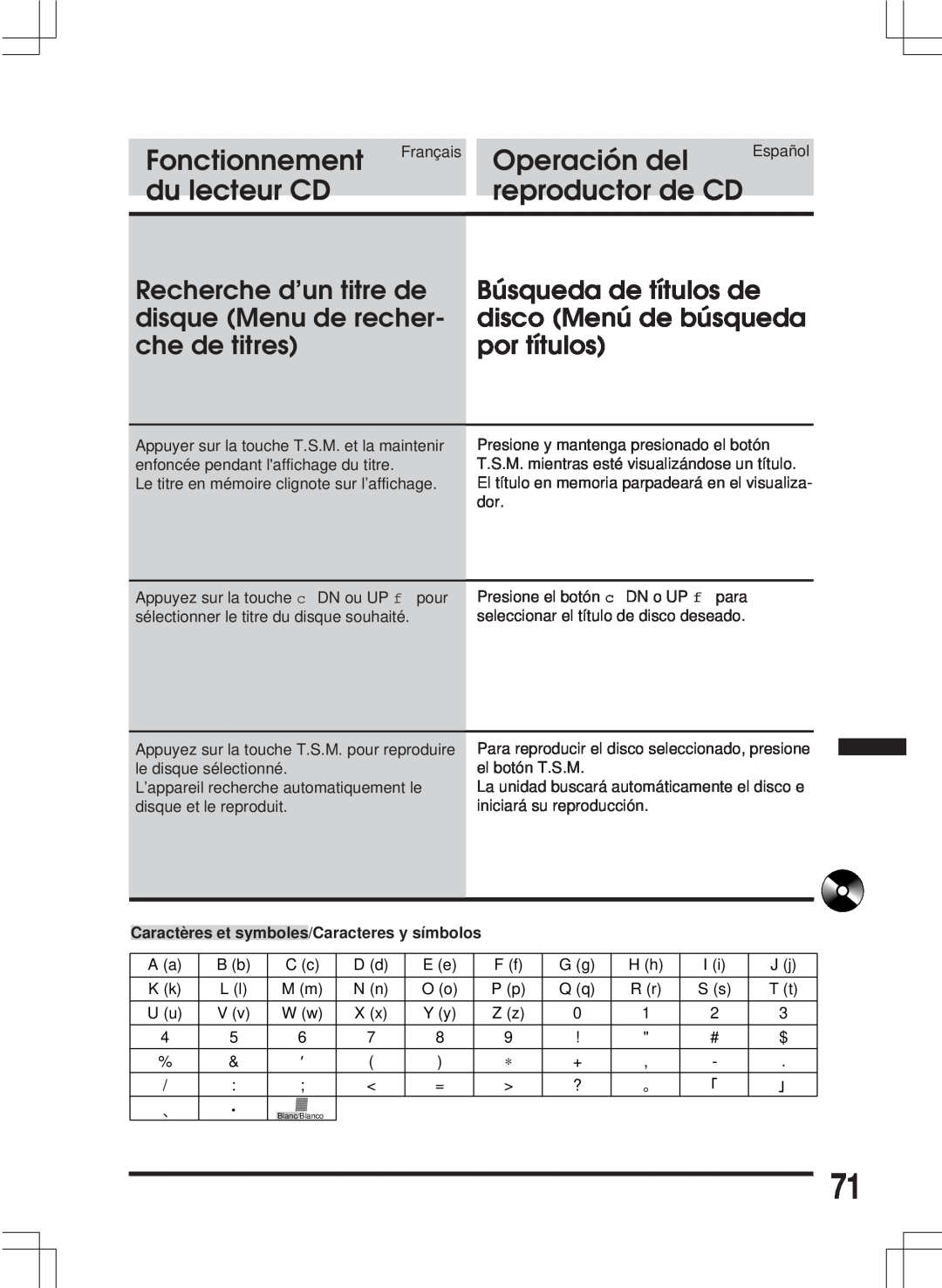Alpine MDA-W890 Recherche d’un titre de disque Menu de recher- che de titres, Fonctionnement, Operación del, du lecteur CD 
