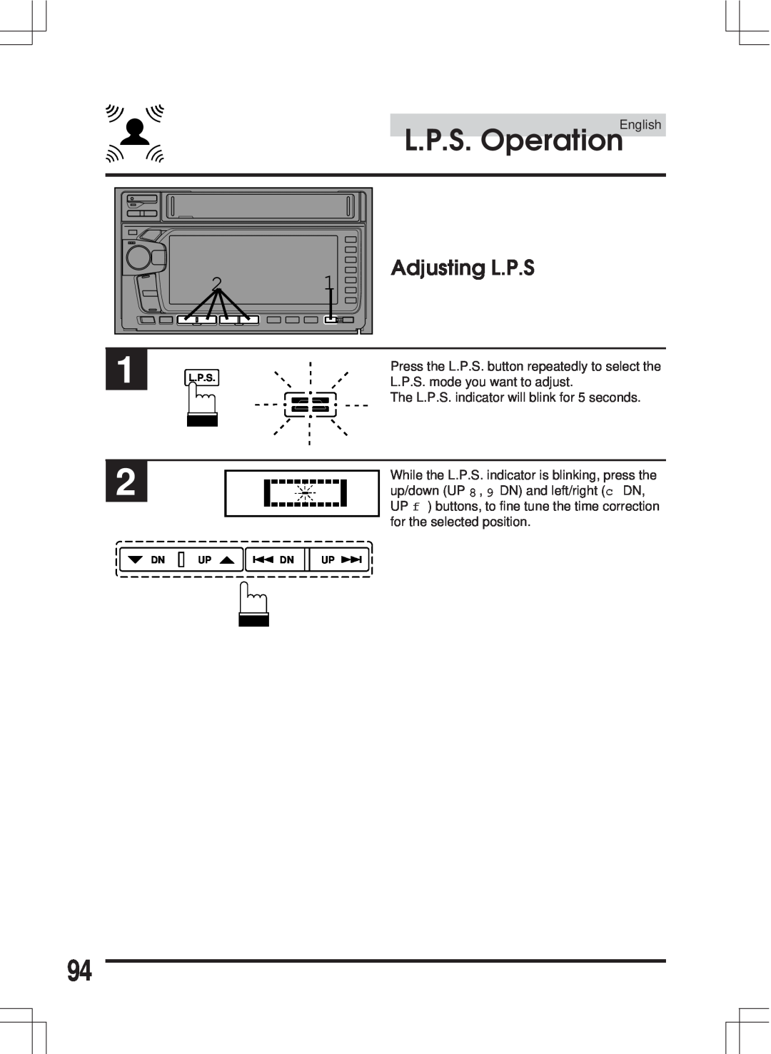 Alpine MDA-W890 Equalizer, Adjusting L.P.S, L.P.S. Operation, Press the L.P.S. button repeatedly to select the, English 