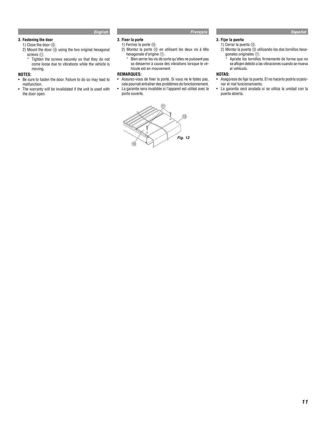 Alpine MRD-M1000 owner manual Fastening the door 