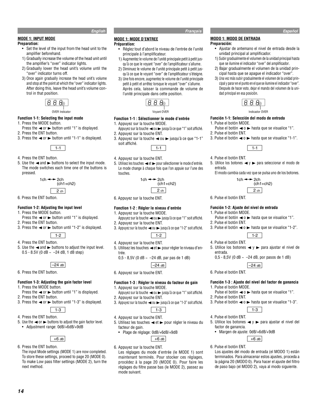 Alpine MRD-M1000 owner manual Mode 1 Input Mode, Mode 1 Mode D’ENTREE, Modo 1 Modo DE Entrada 