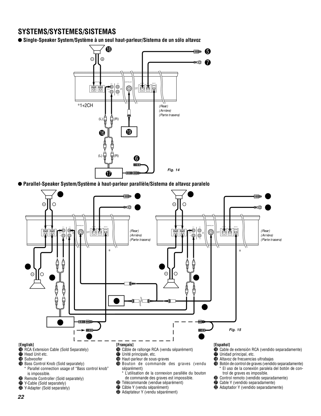 Alpine MRD-M1000 owner manual Systems/Systemes/Sistemas, +2CH, English, Français, Español 