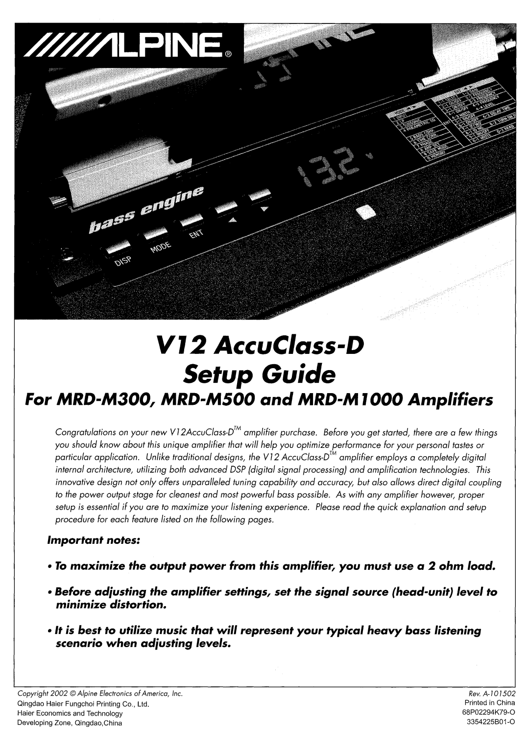 Alpine MRD-M1000 owner manual 