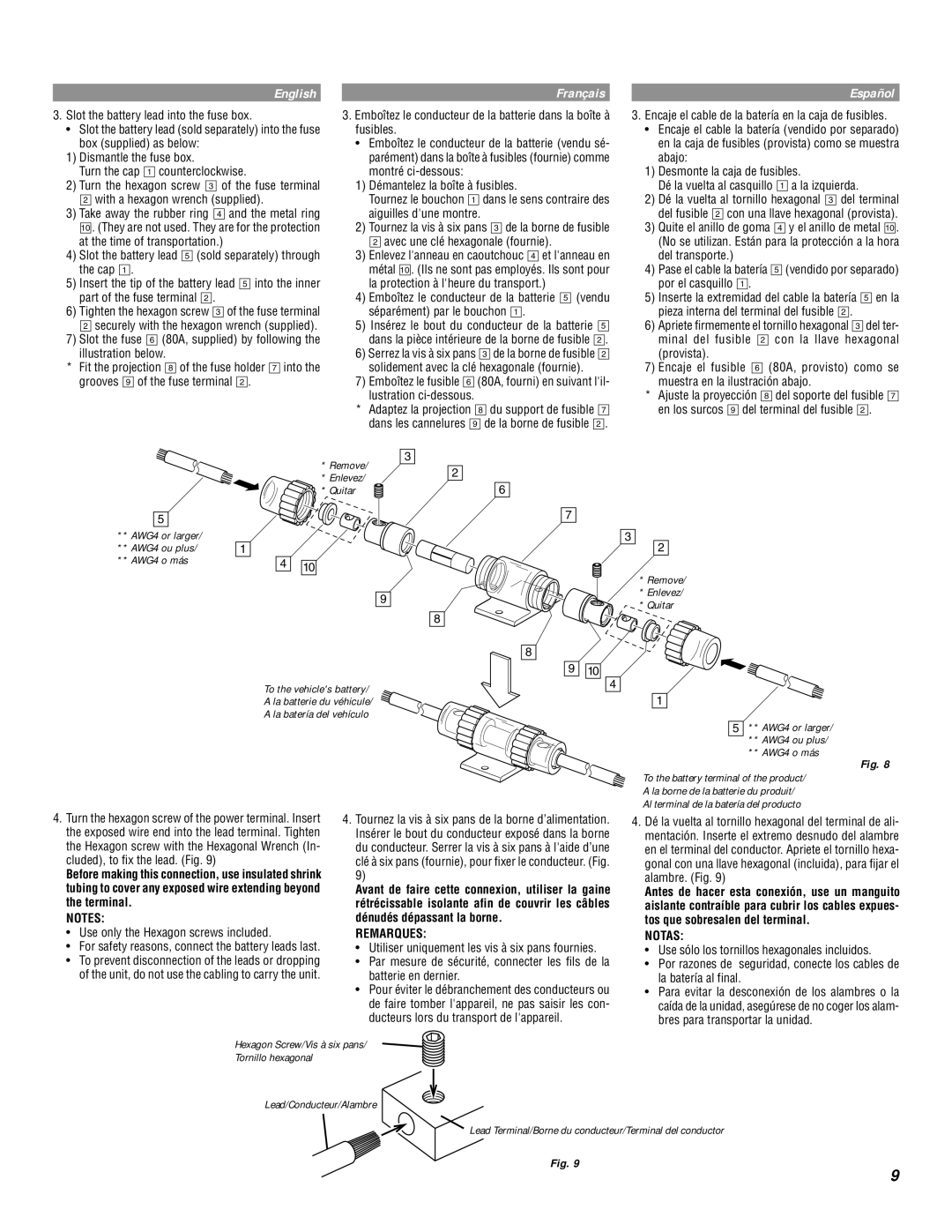 Alpine MRD-M1000 Slot the battery lead into the fuse box, Fusibles Box supplied as below, Dismantle the fuse box, Cap 