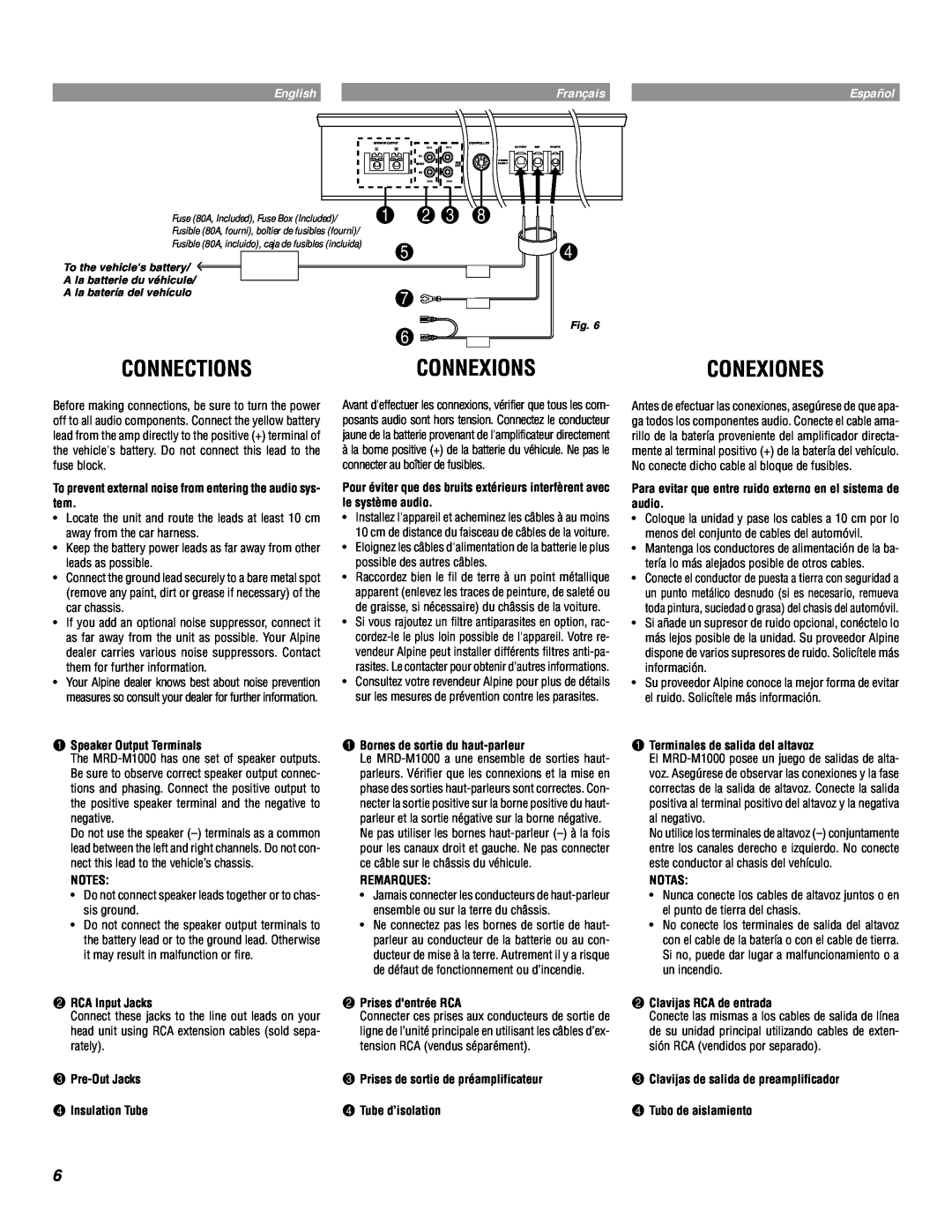 Alpine MRD-M1000 owner manual Connections, Conexiones, Connexions, Fig 