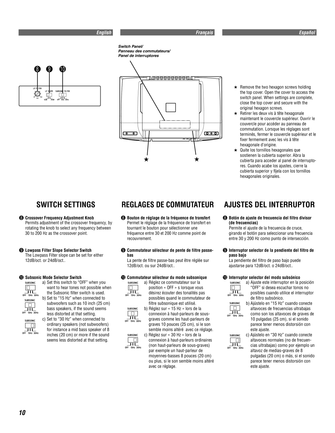 Alpine MRD-M1005 owner manual Switch Settings 