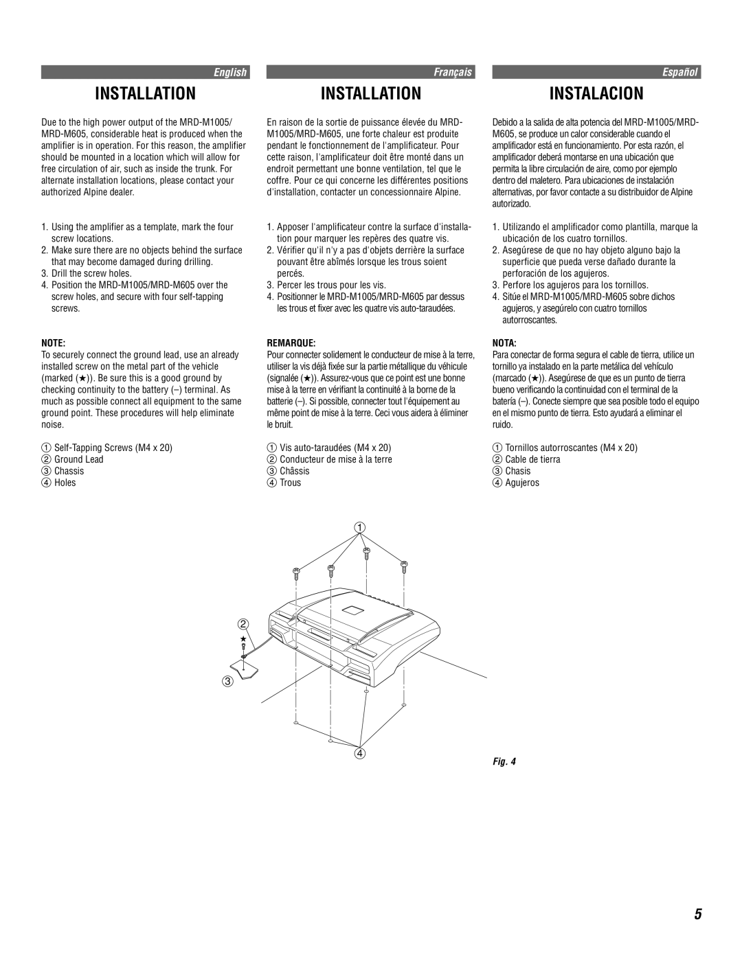 Alpine MRD-M1005 owner manual Remarque, Nota 