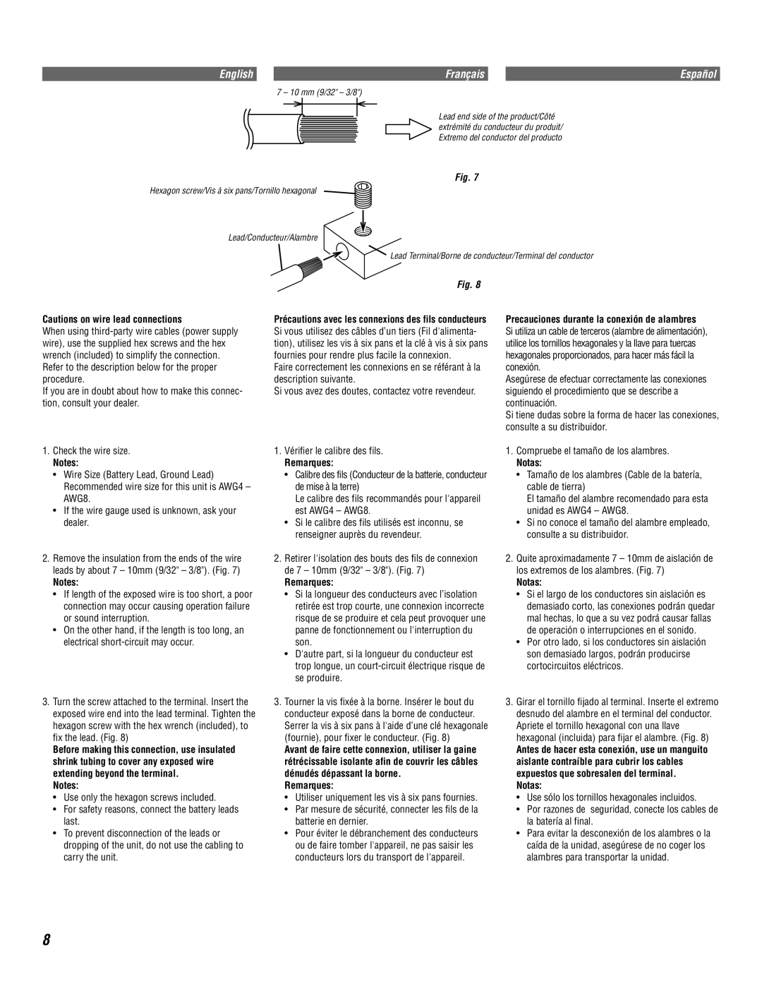 Alpine MRD-M1005 owner manual Precauciones durante la conexión de alambres, Remarques, Notas 