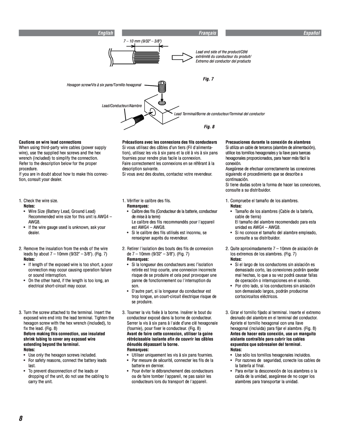 Alpine MRD-M1005 owner manual Cautions on wire lead connections 