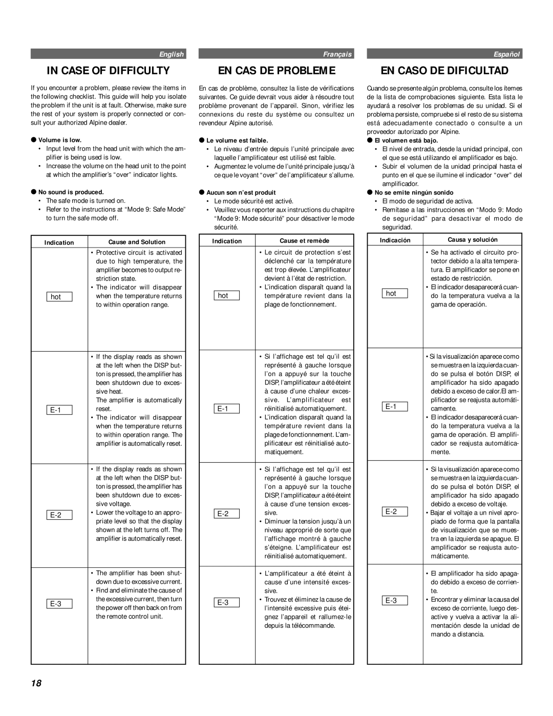 Alpine MRD-M500, MRD-M300 owner manual EN CAS DE Probleme, EN Caso DE Dificultad 