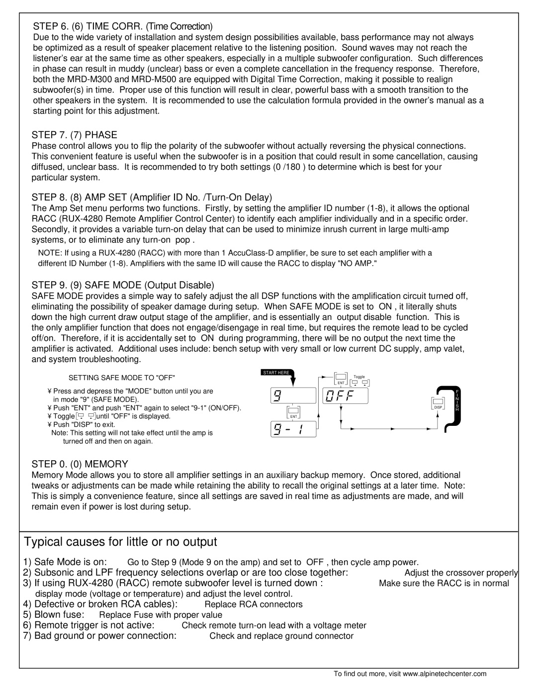 Alpine MRD-M500, MRD-M300 owner manual Typical causes for little or no output 