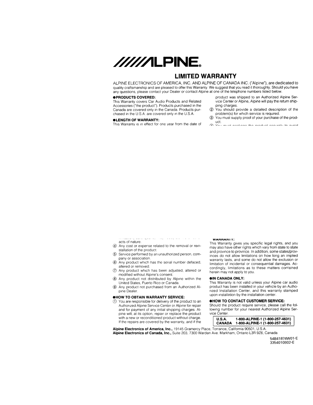 Alpine MRD-M300, MRD-M500 owner manual Limited Warranty 