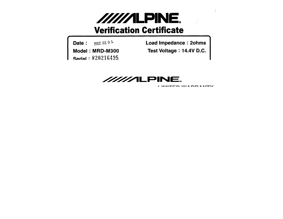 Alpine MRD-M500, MRD-M300 owner manual Verification 