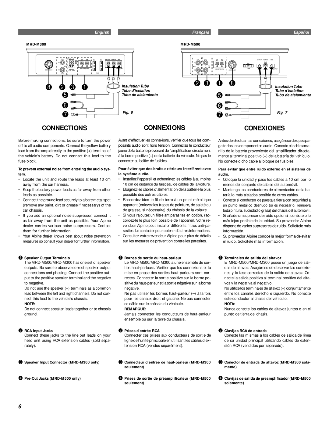 Alpine MRD-M500, MRD-M300 owner manual Connections, Connexions, Conexiones 