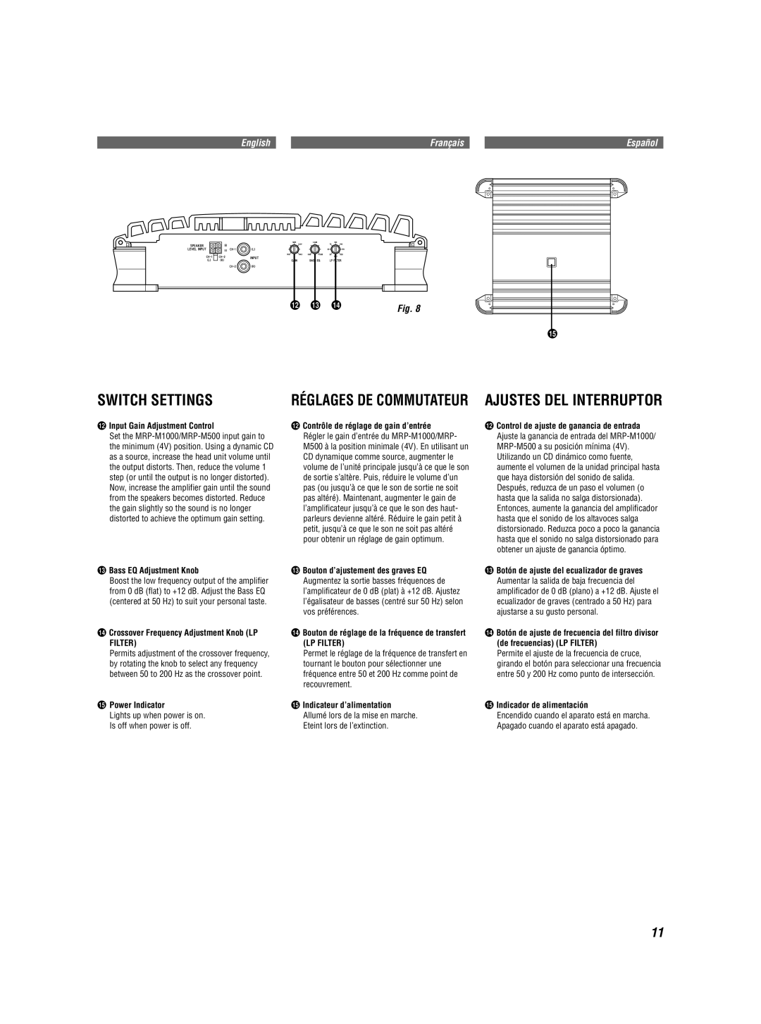 Alpine MRD-M500 owner manual Switch Settings, Filter 