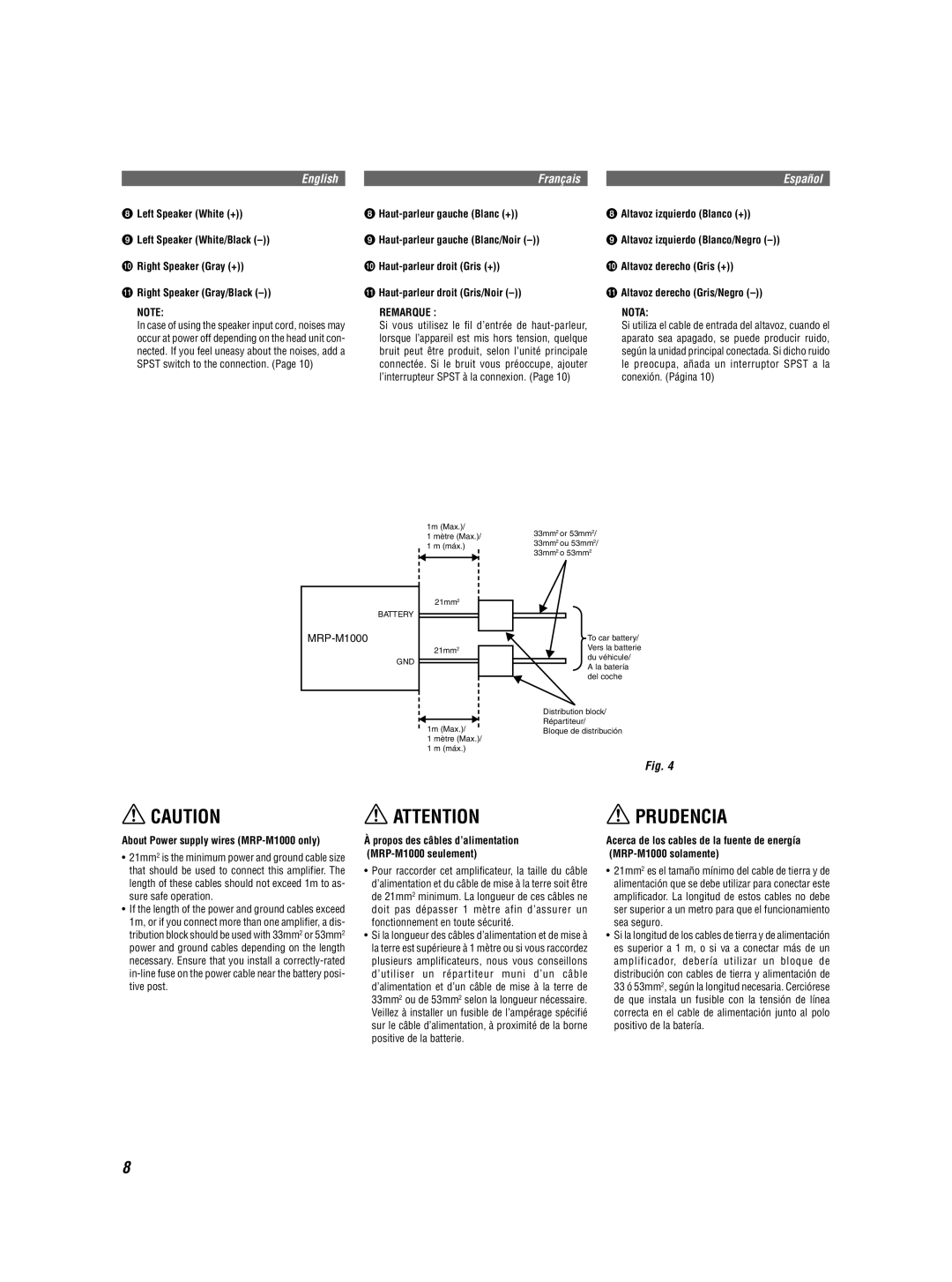 Alpine MRD-M500 owner manual Remarque Nota, Si vous utilisez le fil d’entrée de haut-parleur 