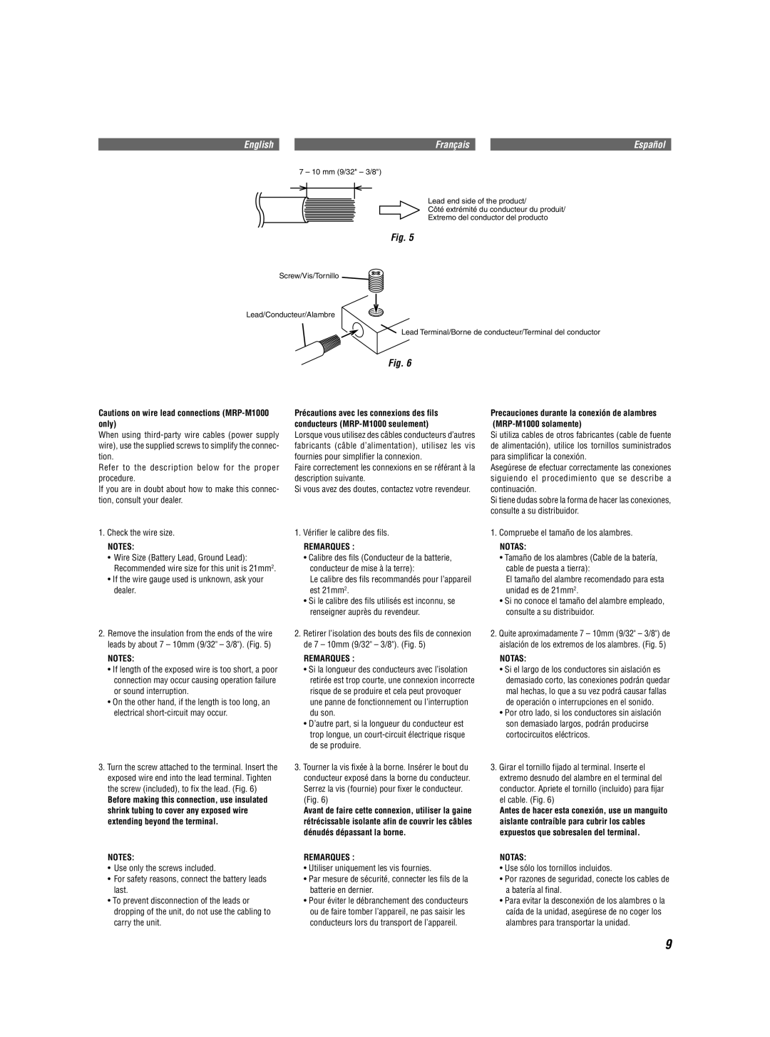 Alpine MRD-M500 owner manual If the wire gauge used is unknown, ask your dealer, Vérifier le calibre des fils 