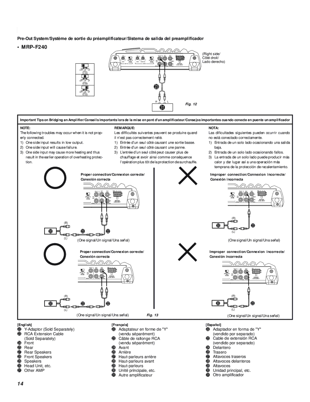 Alpine MRP-F240, MRP-T220 Proper connection/Connexion correcte Conexión correcta, One signal/Un signal/Una señal 