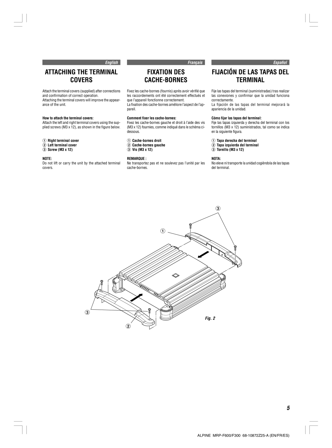 Alpine MRP-F600, MRP-F300 owner manual Covers, CACHE-BORNES Terminal 