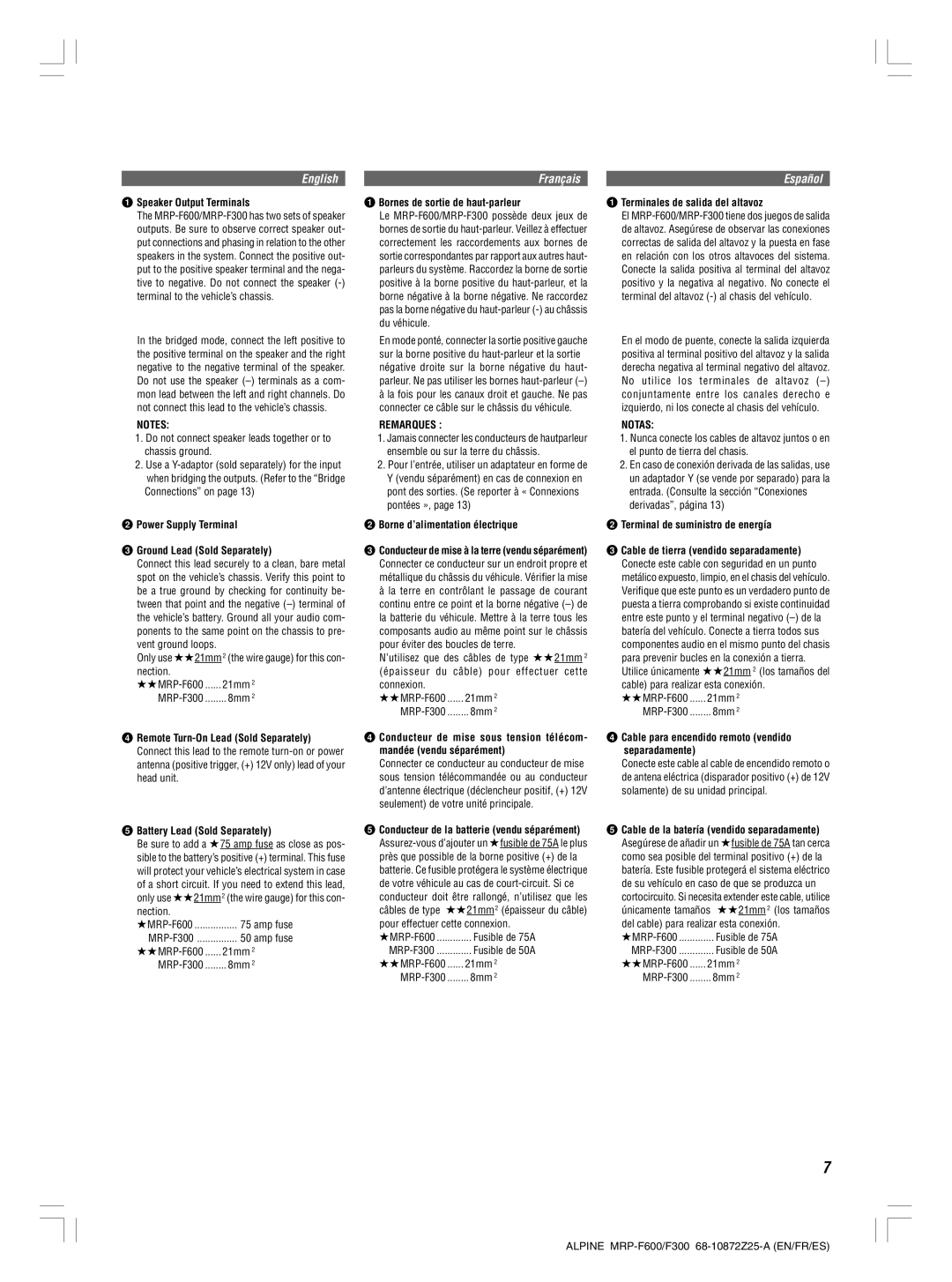 Alpine MRP-F600 Speaker Output Terminals, Power Supply Terminal Ground Lead Sold Separately, Battery Lead Sold Separately 