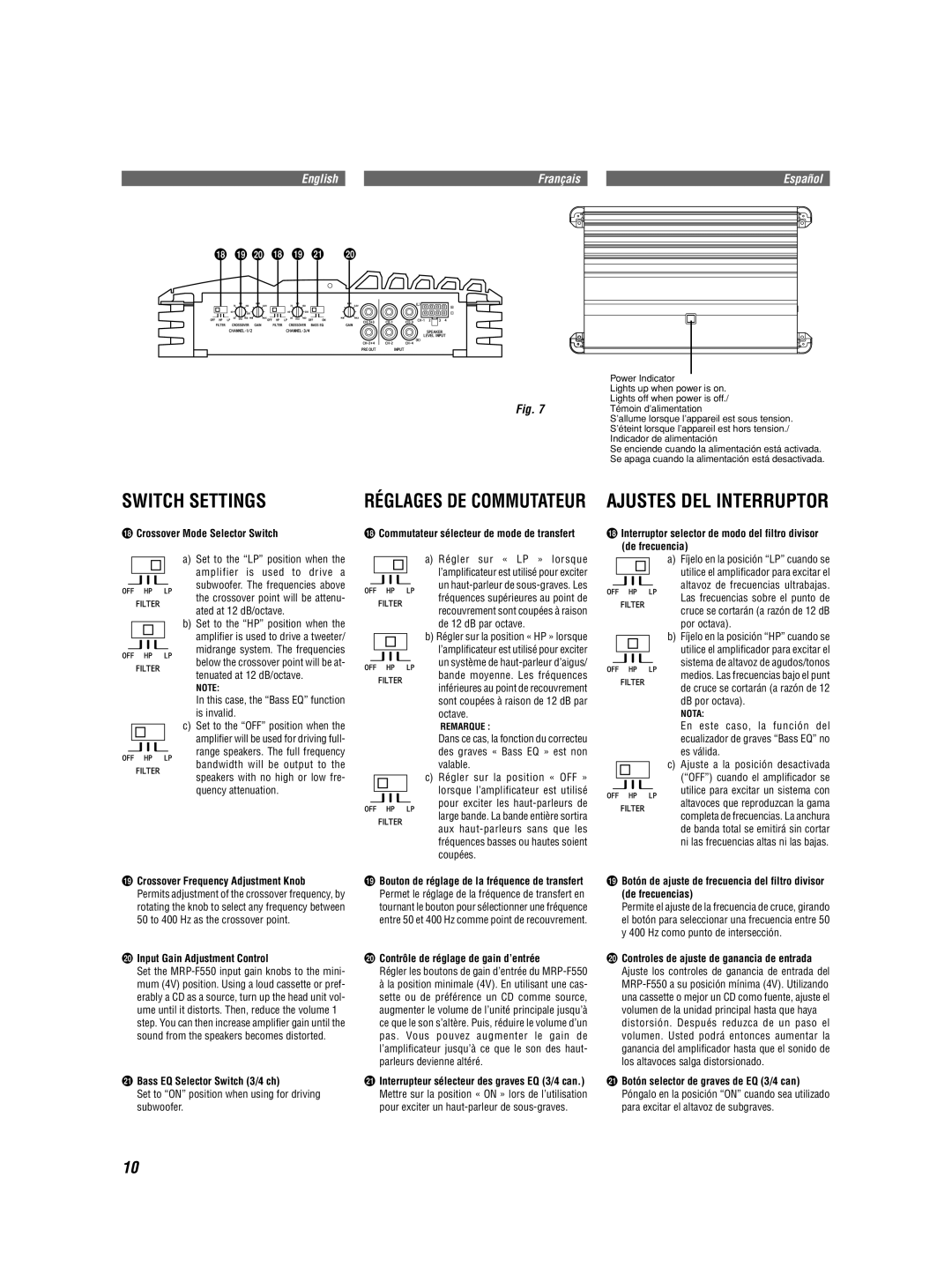 Alpine MRP-F550 owner manual Switch Settings 