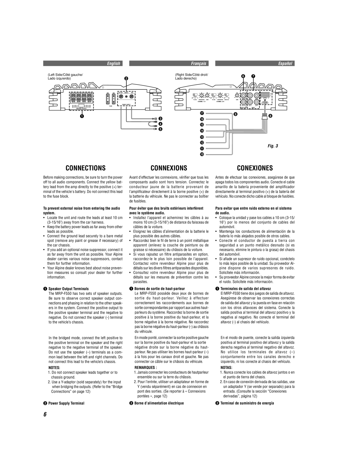 Alpine MRP-F550 owner manual Connexions, Remarques, Notas 