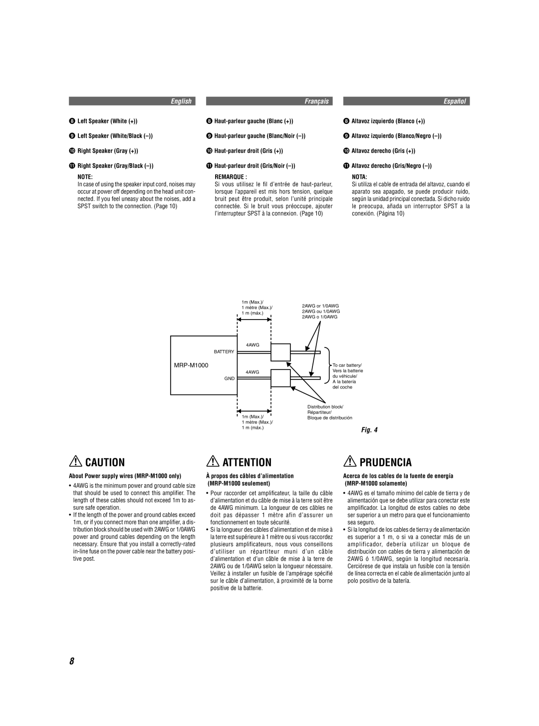 Alpine MRP-M1000MRP-M500 owner manual Remarque Nota, Spst switch to the connection, Conexión. Página 