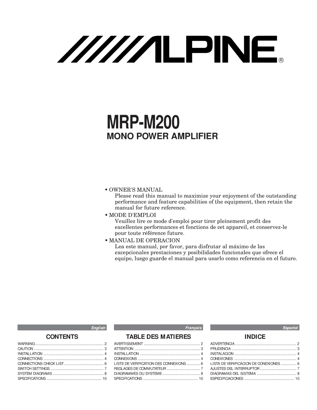 Alpine MRP-M200 owner manual 