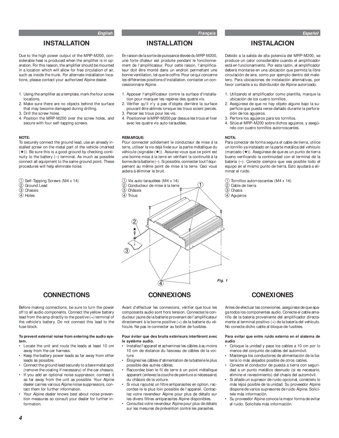 Alpine MRP-M200 owner manual Connections Connexionsconexiones, Remarque, Nota 