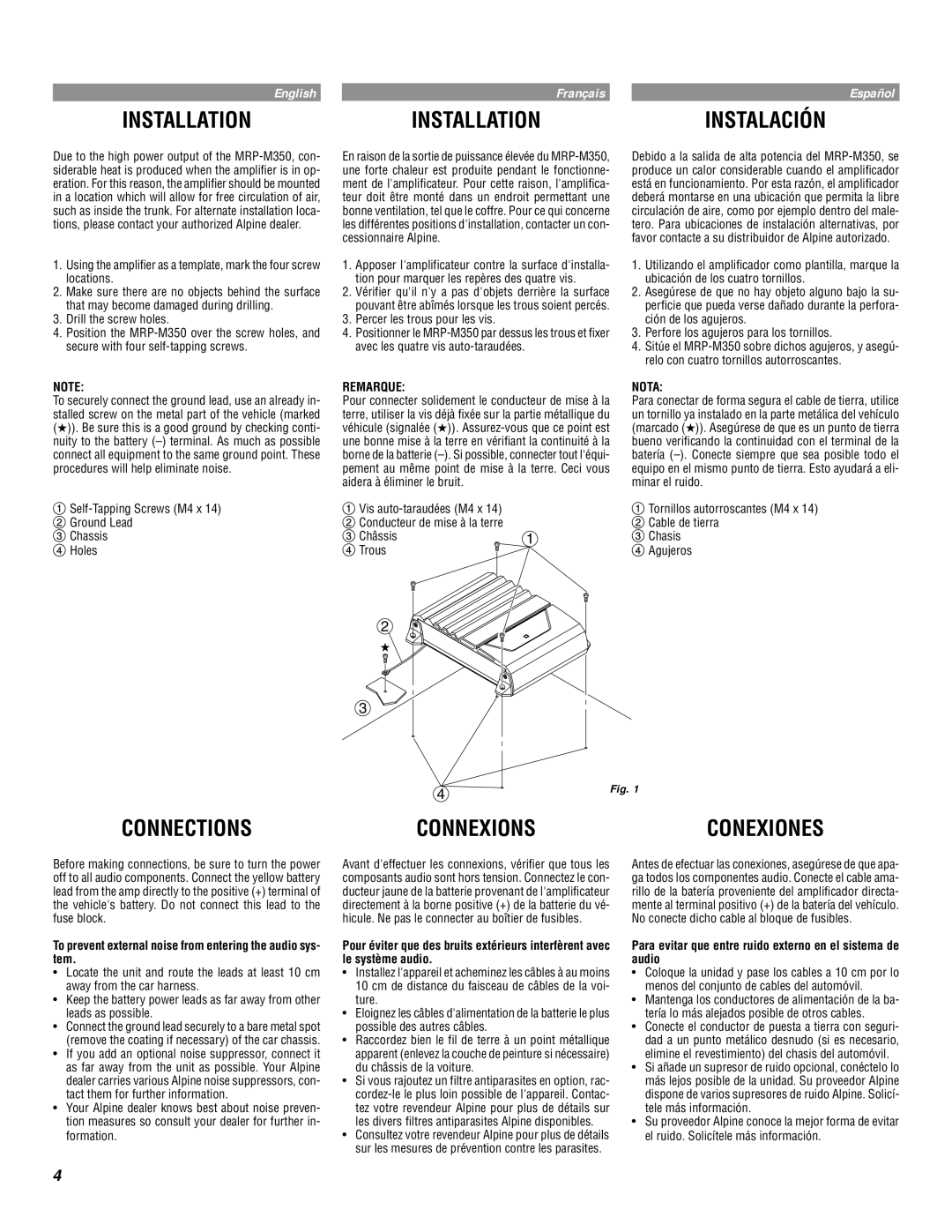 Alpine MRP-M350 owner manual Connections Connexionsconexiones, Remarque, Nota 