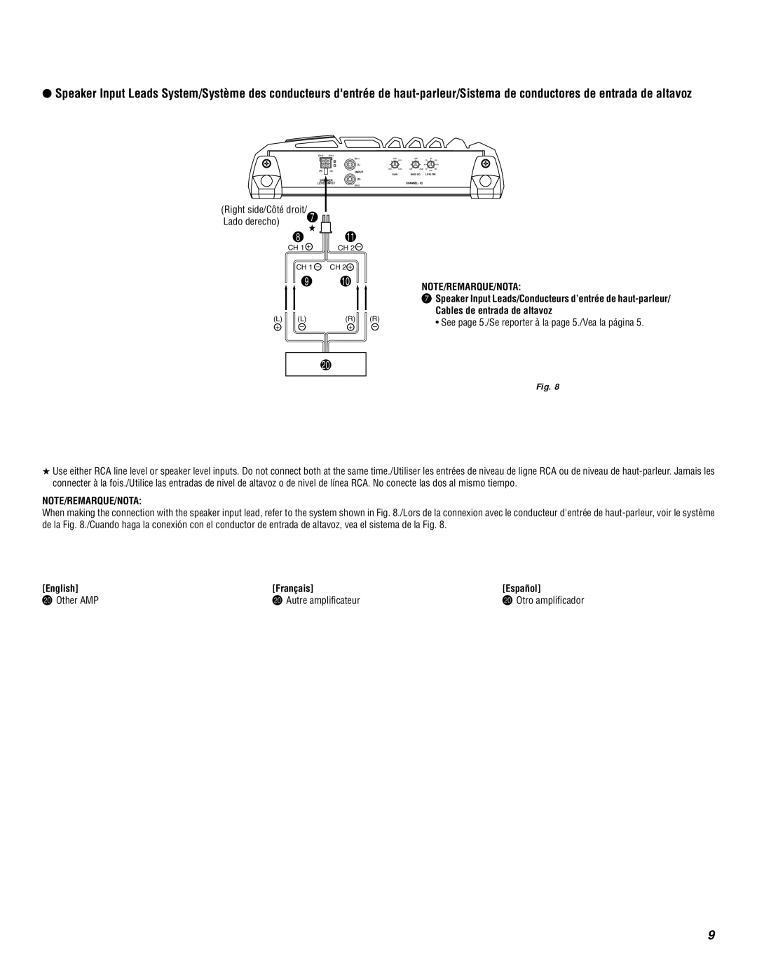 Alpine MRP-M350 owner manual Right side/Côté droit Lado derecho, Englishä Franäçais, Other AMP Autre amplificateur 