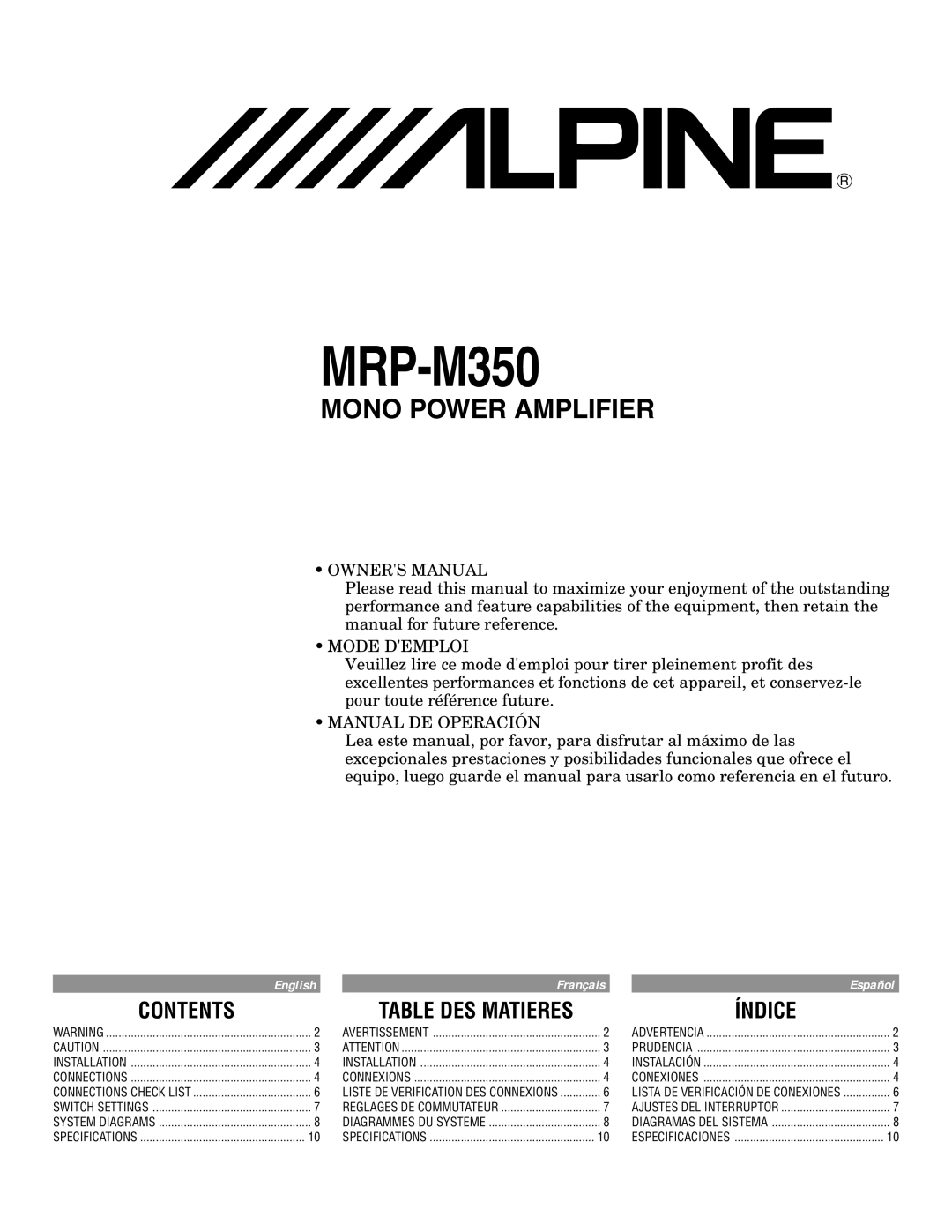 Alpine MRP-M350 owner manual 