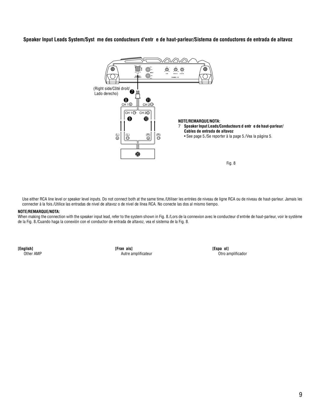 Alpine MRP-M350 owner manual Right side/Côté droit Lado derecho, Englishä Franäçais, Other AMP Autre amplificateur 