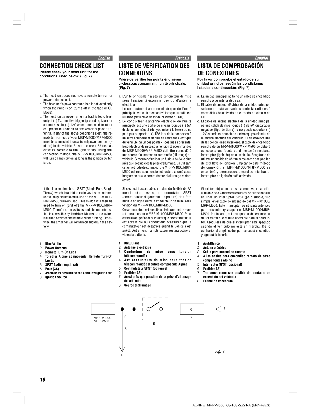 Alpine MRP-M500, MRP-M1000 owner manual Connexions DE Conexiones 