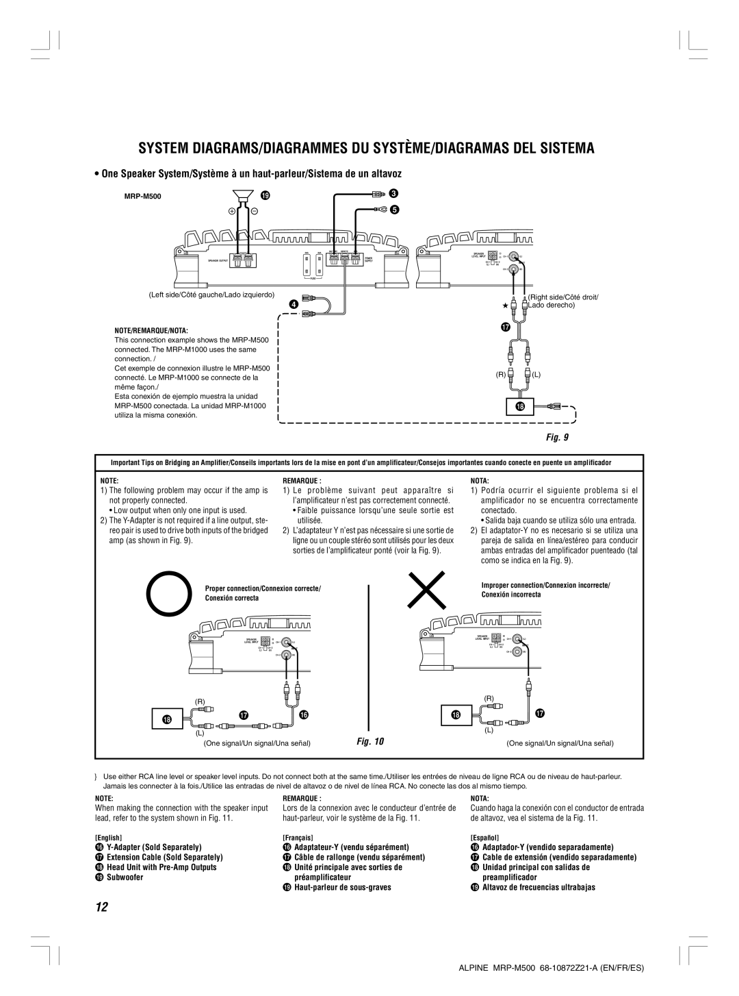 Alpine MRP-M500, MRP-M1000 System DIAGRAMS/DIAGRAMMES DU SYSTÈME/DIAGRAMAS DEL Sistema, + Haut-parleur de sous-graves 