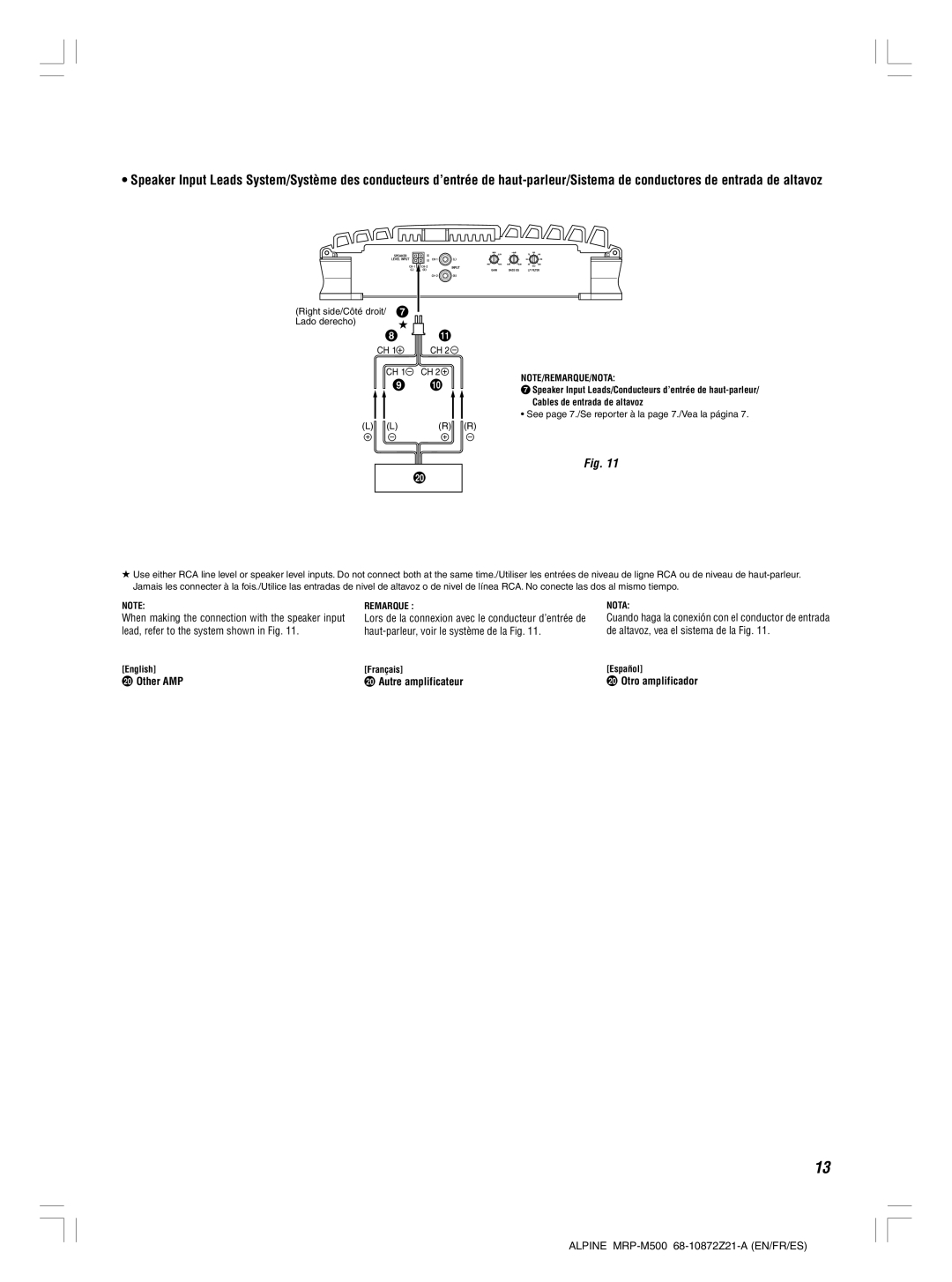 Alpine MRP-M1000, MRP-M500 owner manual Other AMP, Autre amplificateur, Otro amplificador 