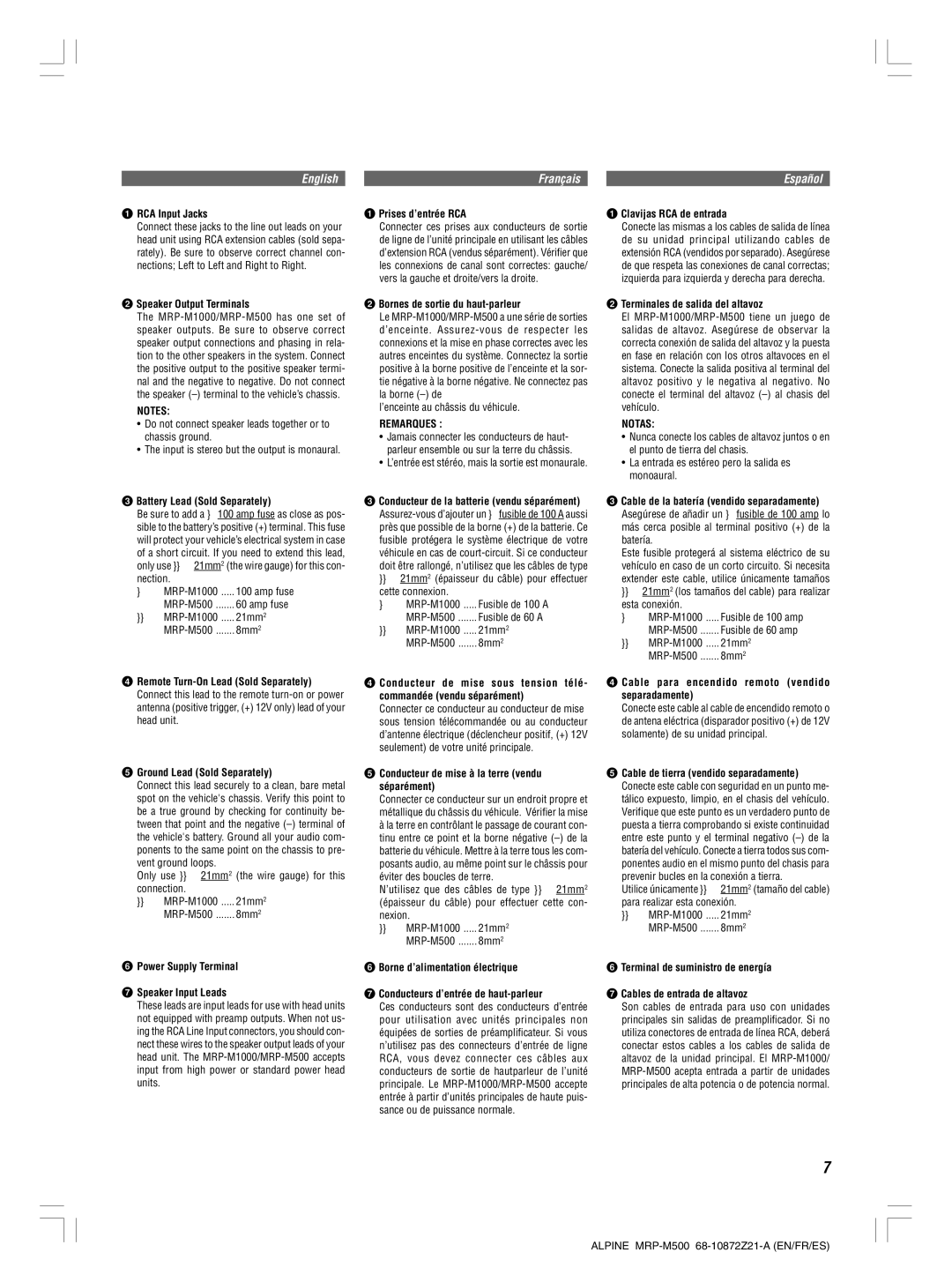 Alpine MRP-M1000, MRP-M500 owner manual Remarques, Notas 