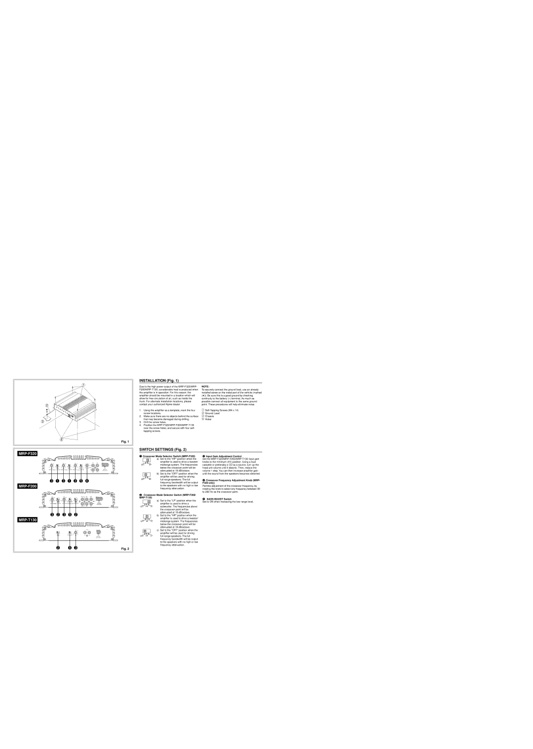 Alpine MRP-F200, MRP-T130 specifications MRP-F320 