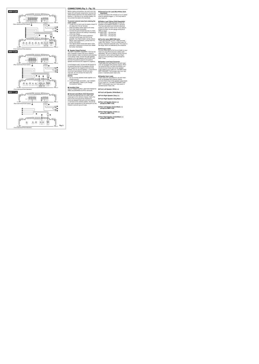 Alpine MRP-T130, MRP-F320, MRP-F200 specifications Connections Fig 