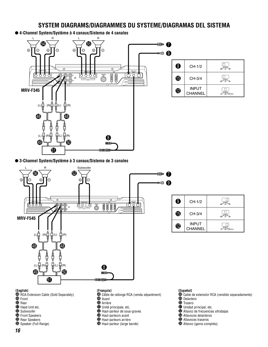 Alpine MRV-F345 owner manual System DIAGRAMS/DIAGRAMMES DU SYSTEME/DIAGRAMAS DEL Sistema, CH-3/4, English Français Español 