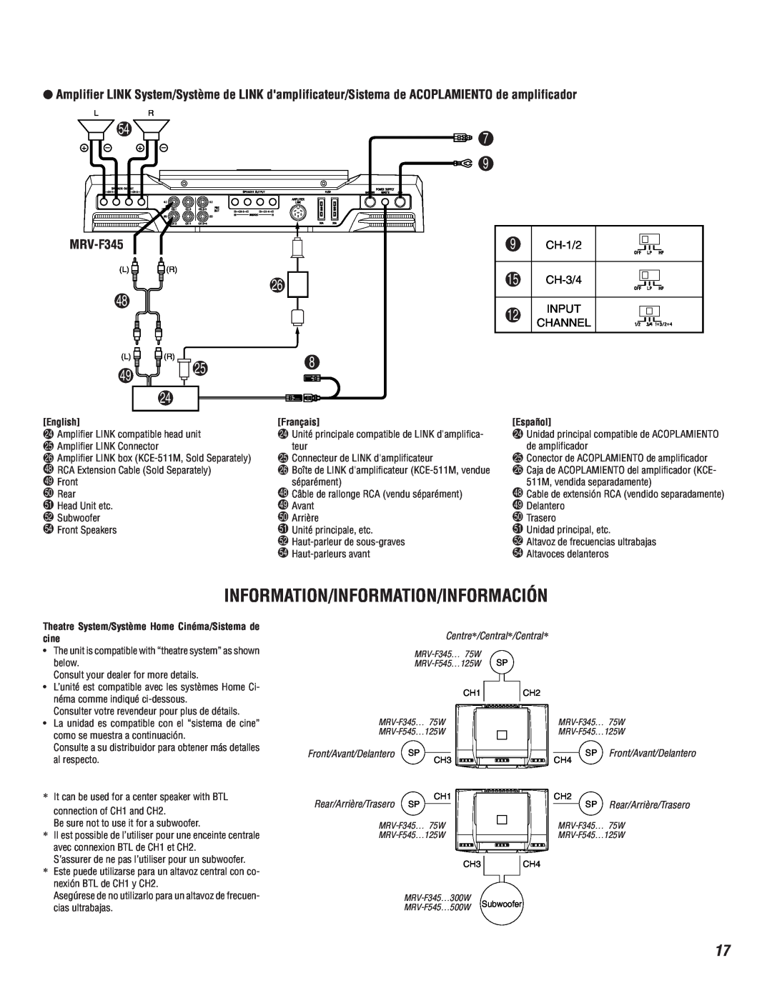 Alpine MRV-F345 owner manual Information/Information/Información, CH-1/2, Input, Channel, Centre*/Central*/Central 