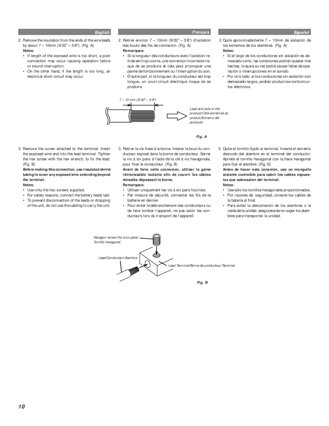 Alpine MRV-T757, MRV-F407, MRV-1507 Use only the hex screws supplied, For safety reasons, connect the battery leads last 