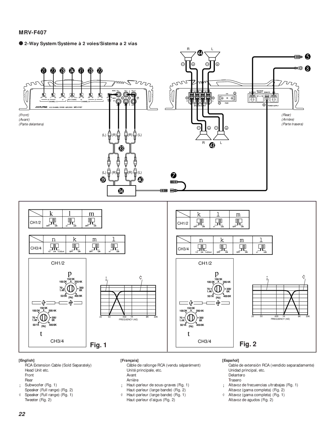 Alpine MRV-T757, MRV-F407, MRV-1507 owner manual Way System/Système à 2 voies/Sistema a 2 vías, CH1/2, CH3/4 English 