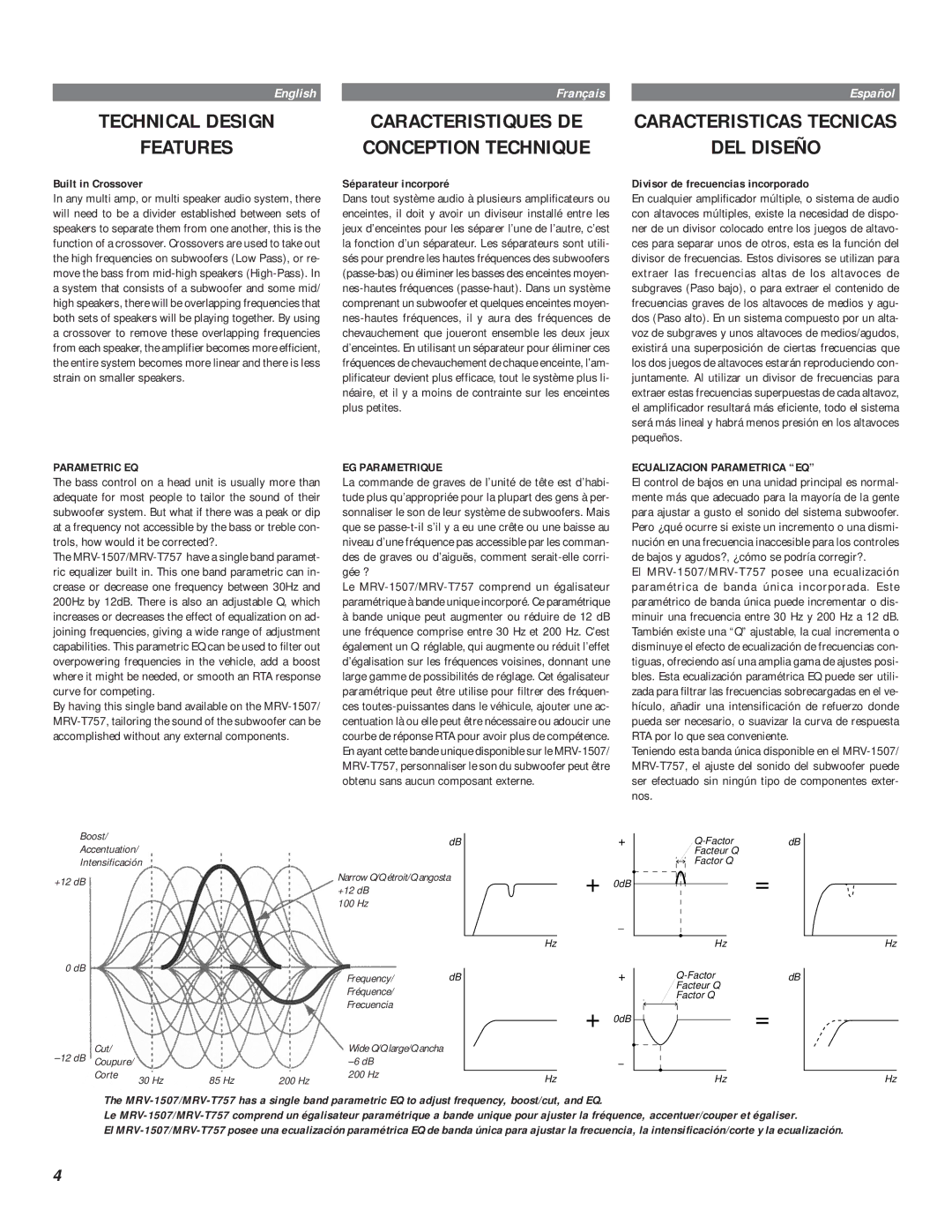 Alpine MRV-T757, MRV-F407, MRV-1507 Technical Design Features, DEL Diseño, Caracteristiques DE Conception Technique 