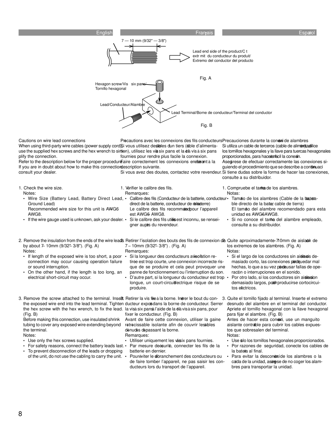 Alpine MRV-F409 owner manual Remarques, Precauciones durante la conexión de alambres, Notas 