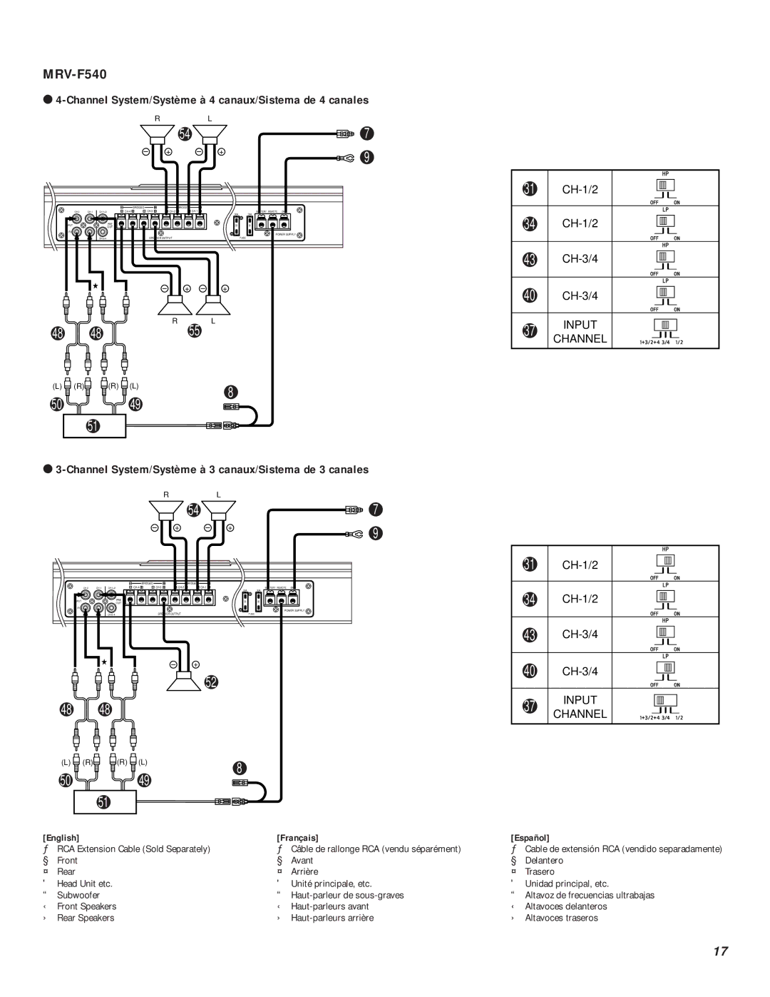 Alpine MRV-F450, MRV-F540, MRV-F340 owner manual 31 CH-1/2 34 CH-1/2 43 CH-3/4 40 CH-3/4 