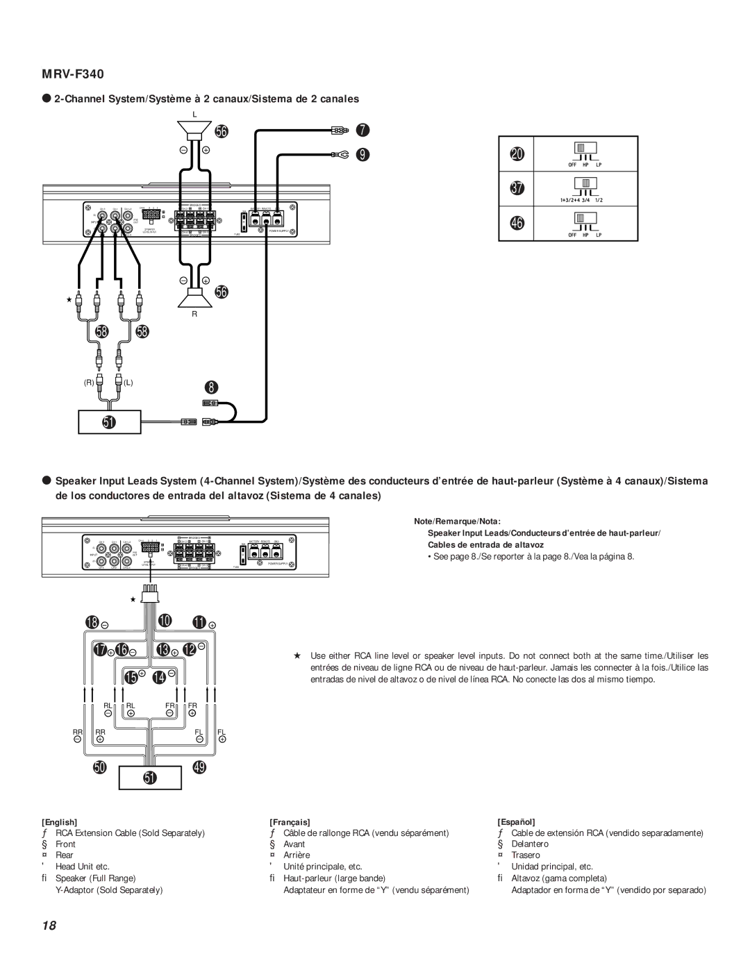 Alpine MRV-F540 Channel System/Système à 2 canaux/Sistema de 2 canales, See page 8./Se reporter à la page 8./Vea la página 