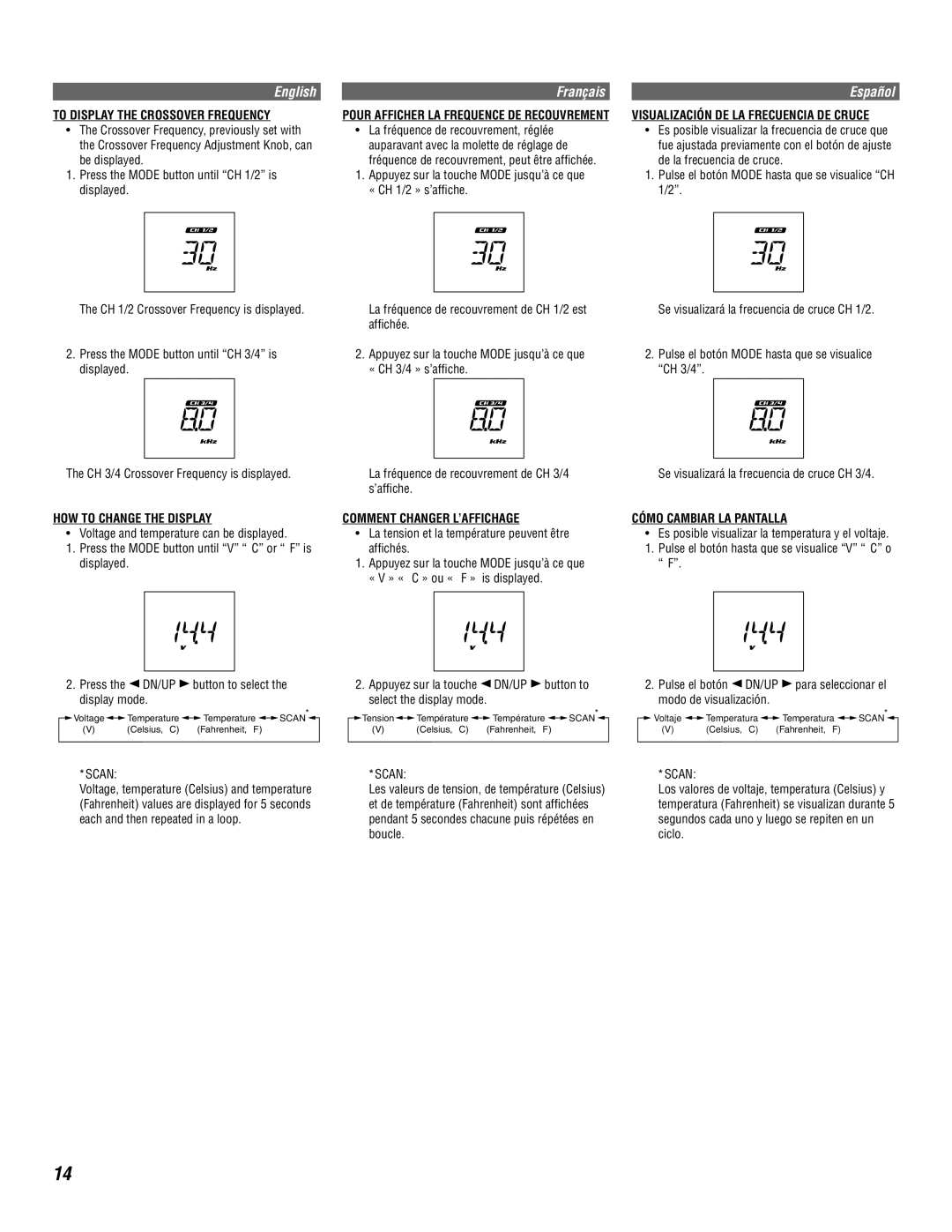 Alpine MRV-F545 owner manual To Display the Crossover Frequency, HOW to Change the Display, Comment Changer L’AFFICHAGE 