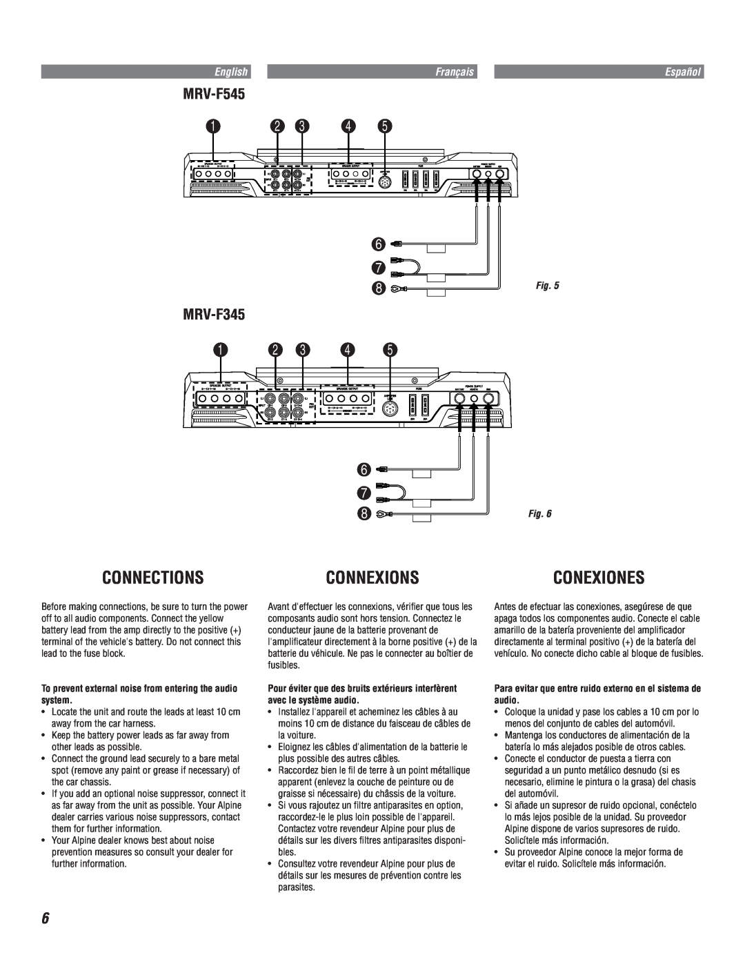 Alpine MRV-F545 owner manual Connections, Connexions, MRV-F345, Conexiones 