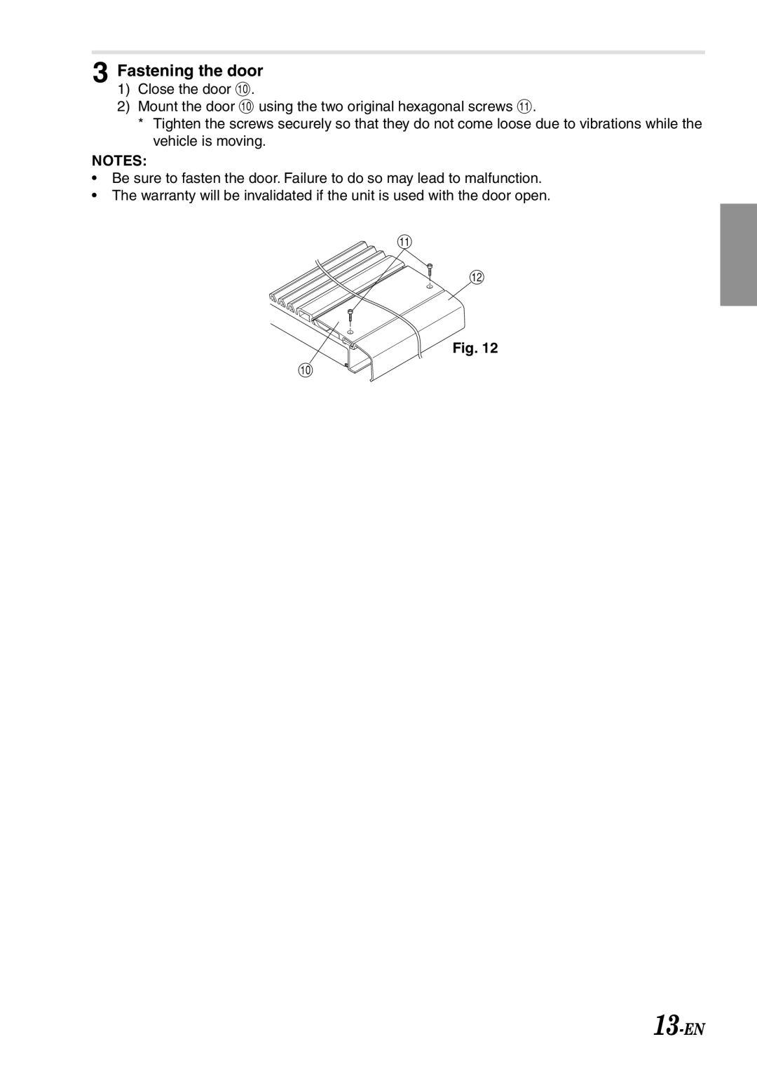 Alpine MRV-F900 manual Fastening the door 