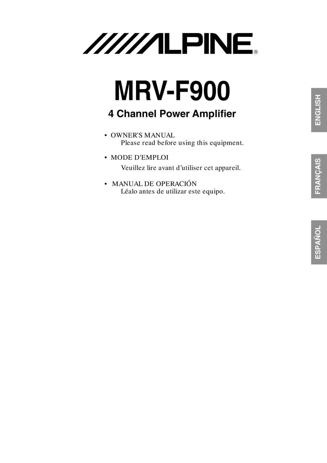 Alpine MRV-F900 manual 